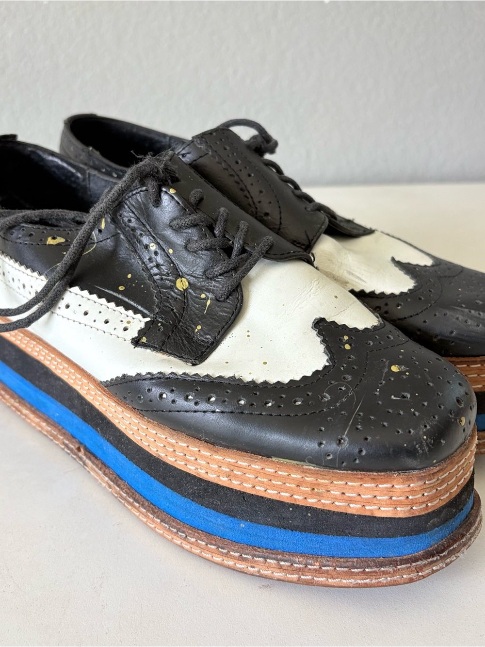 Jeffrey Campbell Black & White Leather Oxford Platform Shoes Women’s Size 9 M - Picture 4 of 12